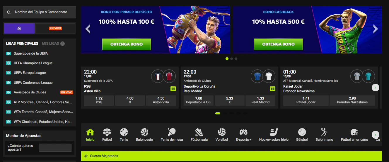 Apuestas en eventos deportivos y competiciones de eSports en RTBet Casino